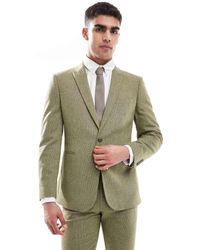 ASOS - Chaqueta De Traje Entallada Con Textura De Tejido Panamá De Mezcla De Lana De -Verde - Lyst