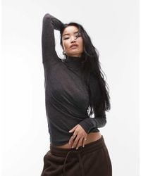 ARKET - Merino Wool Semi Sheer Slim Fit Top With Long Sleeves And High Neck - Lyst