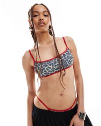 Collusion - Top bikini con stampa leopardata e scollo squadrato con bordi a contrasto - Lyst