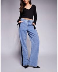 River Island - Relaxed Straight Leg Jeans With Velvet Bow Detailing - Lyst
