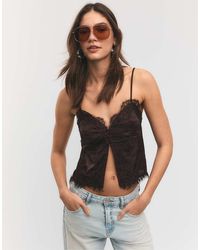 Stradivarius - Strappy Satin Lace Top - Lyst