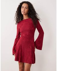 ASOS - Satin Floral Jacquard Mini Flippy Flare Sleeve Dress With Open Back Detail - Lyst
