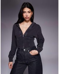 GOOD AMERICAN - Cropped Hoodie Van Puur Katoen Met Rits En V-Hals - Lyst