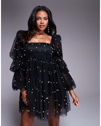 ASOS - Tulle Baby Doll Dress With Pearl Embellishment - Lyst