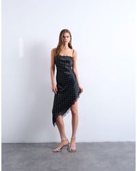 TOPSHOP - Satin Asymmetric Lace Trim Midi Slip Dress - Lyst