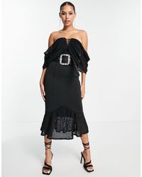 ASOS Bardot wiggle Lace Midi Dress - Black