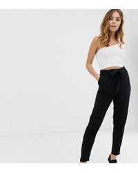 Boohoo Tie Waist Cigarette Trousers In Black