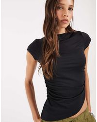 JJXX - Ruched Boat Neck Top With Asymmetric Hem - Lyst