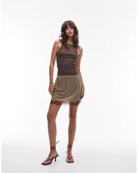 TOPSHOP - Hot Fix Embellished Mini Skirt With Lace Trim - Lyst
