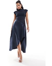 ASOS - – hochgeschlossenes, wadenlanges kleid aus satin - Lyst