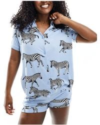 Chelsea Peers - Zebra Print Poly V-neck Short Pyjama Set - Lyst