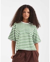 Pieces - Gestreept T-Shirt Van Zware Stof Met Korte Mouwen - Lyst