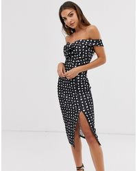 ASOS Halflange Schouderloze Kokerjurk Met Knoopdetail En Stippenprint - Meerkleurig