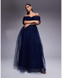 LACE & BEADS - Maxi-Jurk Van Tule Met Blote Schouders - Lyst