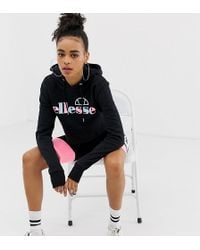 Ellesse Cropped Hoodie With Pastel Front Logo - Black