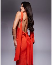 ASOS - Pleated Slash Neck Maxi Dress With Knotted Back Detail - Lyst
