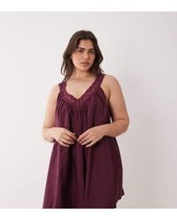 ASOS - Asos Design Curve V Neck Smock Poplin Mini Sundress With Lace Overlay - Lyst