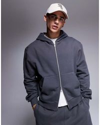 ASOS - Sudadera Negro Lavado De Corte Cuadrado Extragrande Con Capucha Y Cremallera De Tejido Grueso De 400 G/M2 Premium De -Gris - Lyst