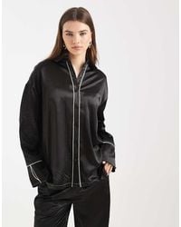 4th & Reckless - Satin Contrast Trim Collared Wide Cuff Shirt Co-ord - Lyst