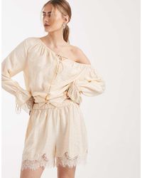 ASOS - Satin Lace Trim Shorts - Lyst
