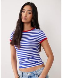 ASOS - T-shirt effet rétréci à bords contrastants et rayures - bleu - Lyst