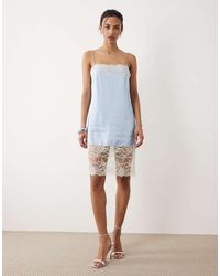 Mango - Satijnen Mini Cami-Jurk Met Kanten Rand - Lyst