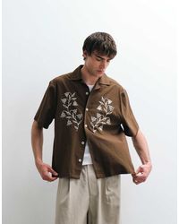 ASOS COLLECTIVE - Relaxed Fit Cotton-linen Blend Embroidered Shirt - Lyst