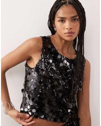 Noisy May - Paillette Sequined Sleeveless Crop Top - Lyst