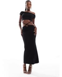 ASOS - Bardot Midi Dress With Cross Strap Detailing And Back Tie - Lyst