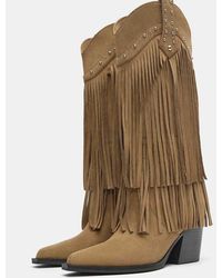 Pull&Bear - Fringed Cowboy Heel Boots - Lyst