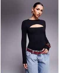 ASOS - Long Sleeve Double Layer Bodysuit With Slash Cut Out - Lyst