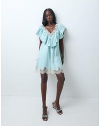 ASOS - V Neck Poplin Ruffle Mini Dress With Lace Trim - Lyst