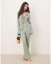Vila - Pantalon en jersey texturé ample d'ensemble - milieu - Lyst