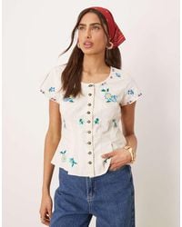 Free People - Embroidered Button Through Blouse - Lyst