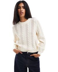 ONLY - Round Neck Cable Knit Jumper - Lyst