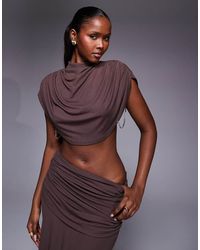 HEIRESS BEVERLY HILLS - Premium Cotton Blend Drape High Neck Diamante Detail Top - Lyst