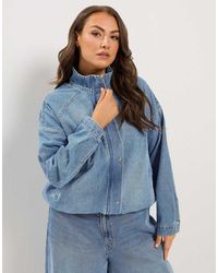 Yours Clothing - Denim Funnel Neck Bomber Jacket - Lyst