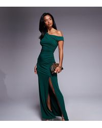 TFNC London - Vestito Monospalla Al Polpaccio Color Smeraldo Con Spacco Sulla Coscia - Lyst