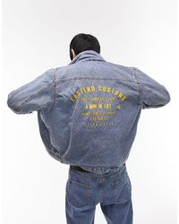 TOPMAN - Borg Collar Denim Jacket With Embroidery - Lyst