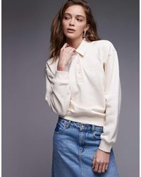 Lacoste - Sudadera Color Crema Con Cuello Tipo Polo De -Blanco - Lyst