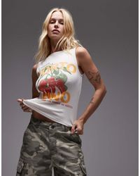 TOPSHOP - Top Senza Maniche Écru Con Grafica "Portofino" - Lyst