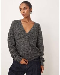 Mango - – pullover mit v-ausschnitt sowie salz- und pfeffermuster - Lyst