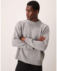 ASOS - Jersey Gris Jaspeado De Corte Cuadrado Ultragrande Con Cuello Redondo Y Costuras De Jaretas De Punto De - Lyst