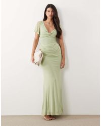 ASOS - Draped Mesh Asymmetric Sleeve Maxi Dress - Lyst