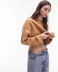 TOPSHOP - Knitted Rib Crop Crew Sweater - Lyst