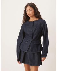 ASOS - Denim Peplum Jacket With Button Detail - Lyst