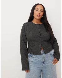 ASOS - Asos Design Curve Rib Detail Long Sleeve Button Through Top - Lyst