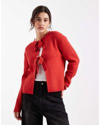 Pieces - Reversable Tie Front Cardigan - Lyst