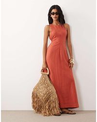 ASOS - Premium 100% Linen Waisted Maxi Dress With Open Back - Lyst