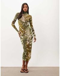 AFRM - Shailene Mesh High Neck Bodycon Midi Dress - Lyst
